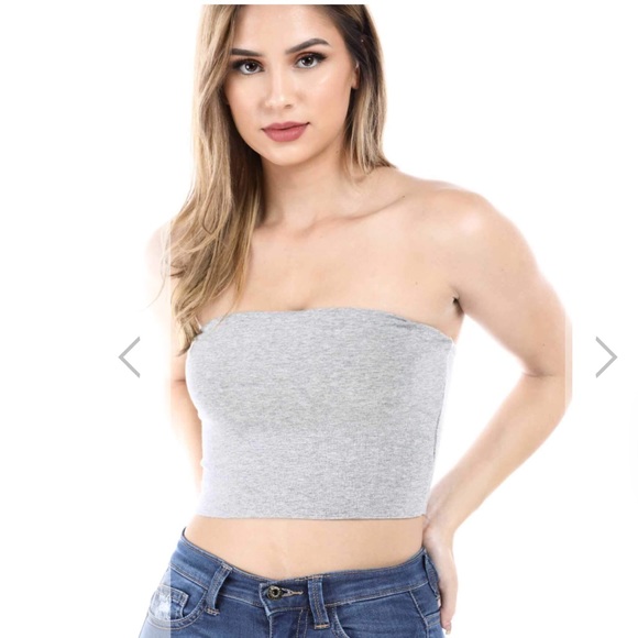 grey basic thick strapless cotton tube top NEW - Picture 2 of 6